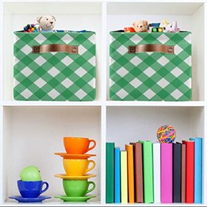 xigua Storage Basket Green Checkered Storage Bin with Handle, Large Storage Cube Collapsible for Shelves Closet Bedroom Living Room 1PC