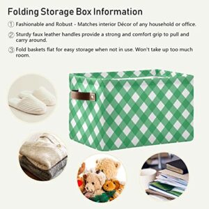 xigua Storage Basket Green Checkered Storage Bin with Handle, Large Storage Cube Collapsible for Shelves Closet Bedroom Living Room 1PC