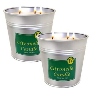 2 packs large citronella candles outdoor indoor, 17oz 3-wick aromatherapy candles for yard patio, soy wax bucket candles for summer gift