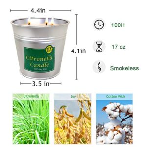 2 Packs Large Citronella Candles Outdoor Indoor, 17oz 3-Wick Aromatherapy Candles for Yard Patio, Soy Wax Bucket Candles for Summer Gift