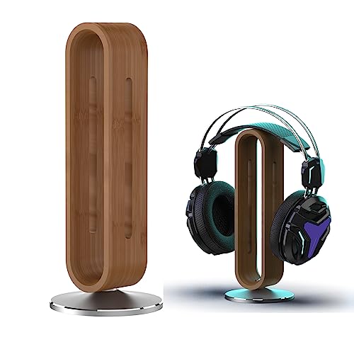 SIKAI CASE Bamboo Headphones Stand Holder,U-Shaped Arc Design,Aluminum Alloy Non-Slip Base,Wood Headphone Stand for Desk Compatible with On-Ear Headphones for Study/Bedroom/Office(Grey)