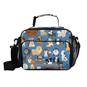vigtro cute cartoon dog lunch bag, leak-proof durable lunch box with external mesh bottle holder, watercolor puppy reusable insulated lunchbox tote/cooler bag for kids age over 3 years old
