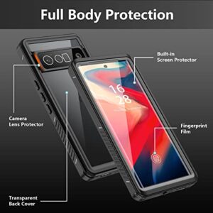 ANTSHARE Designed Google Pixel 6 Pro Case,Waterproof Shockproof Clear Protective Case with Built-in Screen Protector,Full Body Case Slim Cover for Pixel 6 Pro 6.7 Inches(Black/Clear)