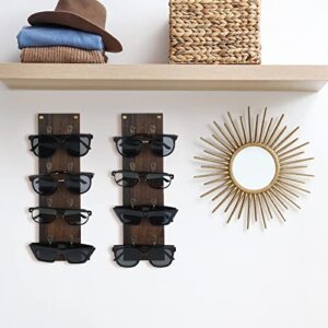 Set of 2 Rustic Mounted Sunglasses Storage Organizer Wood Eyeglasses Holder Sunglass Rack Eyeglasses Display Rack with Metal Hooks Glasses Wall Decor Hanging Jewelry Organizers for Home Decor