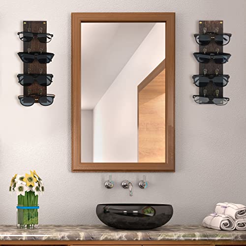 Set of 2 Rustic Mounted Sunglasses Storage Organizer Wood Eyeglasses Holder Sunglass Rack Eyeglasses Display Rack with Metal Hooks Glasses Wall Decor Hanging Jewelry Organizers for Home Decor