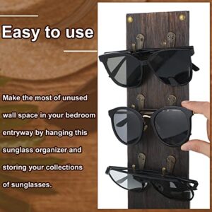 Set of 2 Rustic Mounted Sunglasses Storage Organizer Wood Eyeglasses Holder Sunglass Rack Eyeglasses Display Rack with Metal Hooks Glasses Wall Decor Hanging Jewelry Organizers for Home Decor