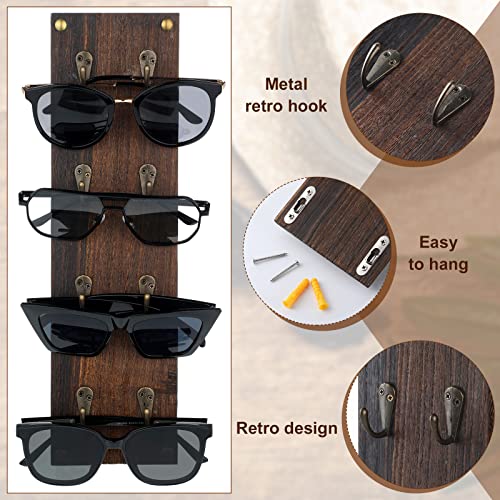 Set of 2 Rustic Mounted Sunglasses Storage Organizer Wood Eyeglasses Holder Sunglass Rack Eyeglasses Display Rack with Metal Hooks Glasses Wall Decor Hanging Jewelry Organizers for Home Decor