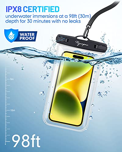 Rynapac Waterproof Phone Pouch - 7.5in Universal Water Proof Cell Phone Case for Beach Travel Must Haves, Cruise Essentials Waterproof Phone Bag with Lanyard for iPhone 15 Pro Max Galaxy S23 Pixel 7a