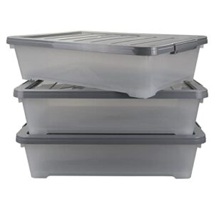 Readsky 3 Packs Large Clear Wheeled Latching Box, 40 L Plastic Underbed Storage Box with Gray Lid