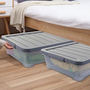 Readsky 3 Packs Large Clear Wheeled Latching Box, 40 L Plastic Underbed Storage Box with Gray Lid