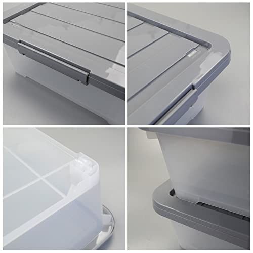Readsky 3 Packs Large Clear Wheeled Latching Box, 40 L Plastic Underbed Storage Box with Gray Lid