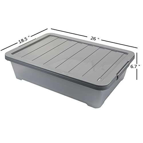 Readsky 3 Packs Large Clear Wheeled Latching Box, 40 L Plastic Underbed Storage Box with Gray Lid