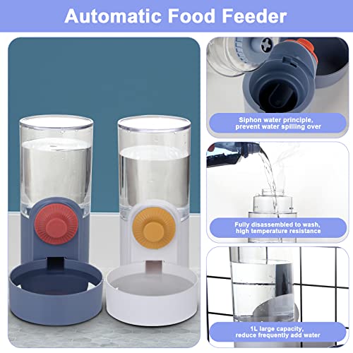 Automatic Food Feeder Water Dispenser, Removable Cage Hanging Food Water Bowl Bottle for Pet Dog Cat, Gravity Auto Food Feeder Waterer for Small Animals, Cat, Rabbit, Bird, Puppy (Waterer, Blue)