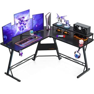 coleshome l shaped gaming desk, 51'' computer corner desk with 2 monitor stands, home office desk with hook and cup holder, space saving, easy assembly