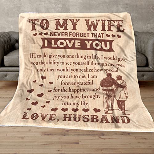 Personalized To My Wife Throw Blanket, Gift To My Wife Blanket From Husband, Never Forget That I Love You, Love Letter Blanket, Customized Name, Custom Blanket for Valentine’s Day, Anniversary