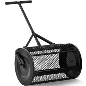 walensee 24 inch compost spreader peat moss spreader with upgrade t shaped handle for planting seeding durable lightweight metal mesh spreader for lawn and garden care manure spreaders roller patented