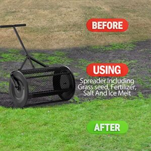 Walensee 24 Inch Compost Spreader Peat Moss Spreader with Upgrade T Shaped Handle for Planting Seeding Durable Lightweight Metal Mesh Spreader for Lawn and Garden Care Manure Spreaders Roller Patented