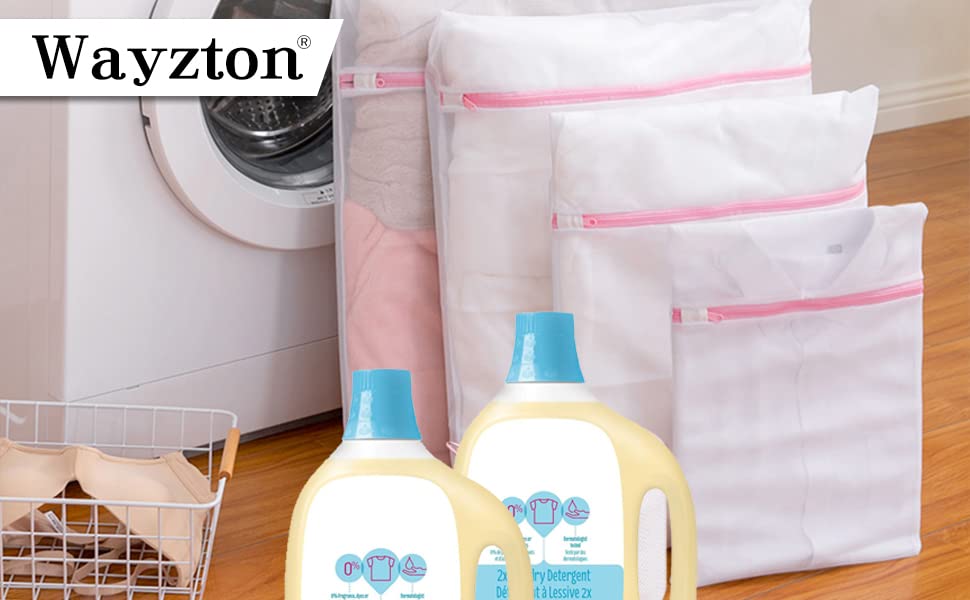 Mesh Laundry Bags,Wayzton Delicates Laundry Bags for Lingerie and Underwear with Durable Zipper, Mesh Wash Bags for Clothing Washing, Travel Storage Bags 4 PCS