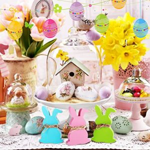 4 Pieces Easter Bunny Table Wooden Signs Spring Bunny Decor Easter Rabbits Shape Signs Farmhouse Easter Decor Easter Tiered Tray Decor with Rope for Easter Party Supplies Desk Office Home Decoration