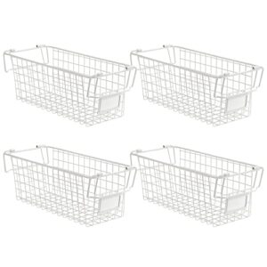 4 Pack Large Stackable Wire Baskets For Pantry Storage and Organization - Metal Storage Bins for Food, Fruit - Kitchen Bathroom Closet Cabinets Countertops Organizer, White