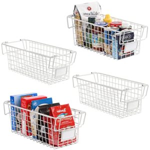 4 Pack Large Stackable Wire Baskets For Pantry Storage and Organization - Metal Storage Bins for Food, Fruit - Kitchen Bathroom Closet Cabinets Countertops Organizer, White