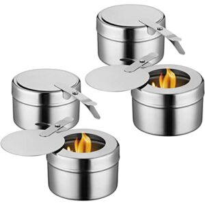 Cabilock 4pcs Stainless Steel Fuel Holder with Cover Chafer Canned Heat Fuel Box Heat Holder with Safety Cover for Buffets Barbecue Parties