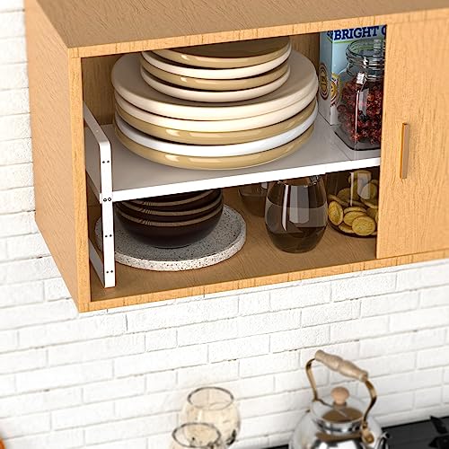 SANNO Expandable Cabinet Shelf Rack, Stacking Shelf Large Kitchen Cupboard Organizer Stackable Counter Shelf Organizer Large Expandable Shelves, White 3 Pack