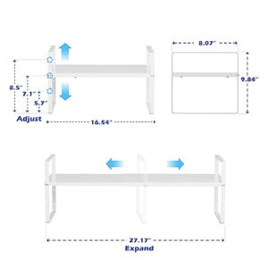 SANNO Expandable Cabinet Shelf Rack, Stacking Shelf Large Kitchen Cupboard Organizer Stackable Counter Shelf Organizer Large Expandable Shelves, White 3 Pack