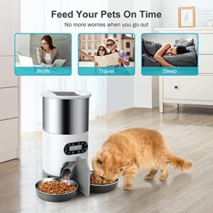 Automatic Cat Feeder for Two Cats, NautyPaws Dry Food Dispenser with Splitter and Two Stainless Bowls, 10s Meal Call and Timer Setting, Dual Power Supply Pet Feeder for Cats & Dogs