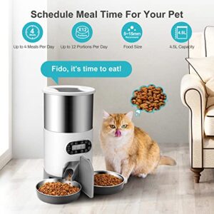 Automatic Cat Feeder for Two Cats, NautyPaws Dry Food Dispenser with Splitter and Two Stainless Bowls, 10s Meal Call and Timer Setting, Dual Power Supply Pet Feeder for Cats & Dogs