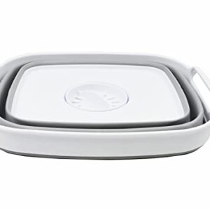 SAMMART 7.5L (2 Gallons) Collapsible Dishpan with Draining Plug - Foldable Washing Basin - Portable Dish Washing Tub - Space Saving Kitchen Storage Tray (White/Grey, 1)