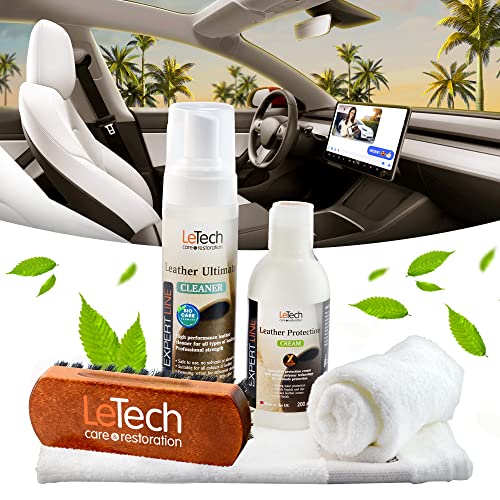 Letech Leather Cleaner for Car Interior 6.8 oz, 4-Piece Shoe Leather Care Kit, Leather Conditioner for Furniture 200 ml, Leather Furniture Cleaner and Conditioner with Cream, Brush, Towel