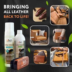 Letech Leather Cleaner for Car Interior 6.8 oz, 4-Piece Shoe Leather Care Kit, Leather Conditioner for Furniture 200 ml, Leather Furniture Cleaner and Conditioner with Cream, Brush, Towel