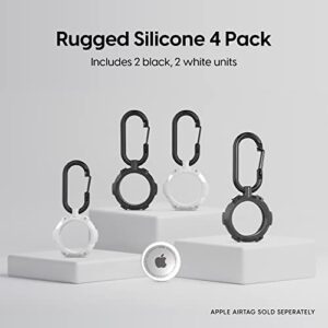 TALK WORKS AirTag Cases 4-Pack - Rugged Silicone AirTag Holder with Carabiner Clip Keychain - Protective Cover for Apple AirTags for Luggage Finder, Locating Keys, Pet Collar Tracker, and More