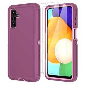 onola galaxy a13 5g case with 2-pack hd screen protector, durable shockproof 3-layer cover (winered pink)