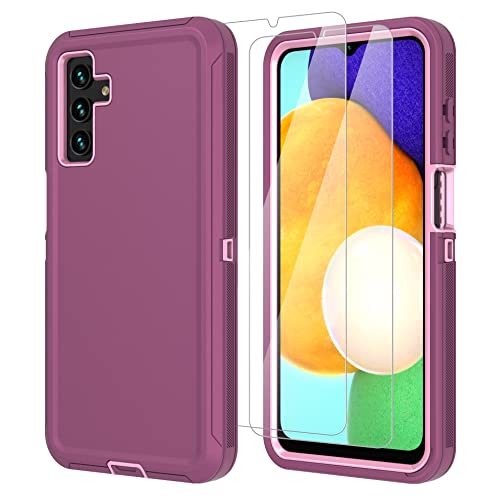 ONOLA Galaxy A13 5G Case with 2-Pack HD Screen Protector, Durable Shockproof 3-Layer Cover (WineRed Pink)