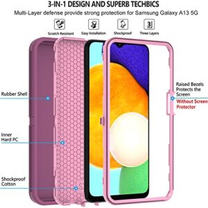 ONOLA Galaxy A13 5G Case with 2-Pack HD Screen Protector, Durable Shockproof 3-Layer Cover (WineRed Pink)