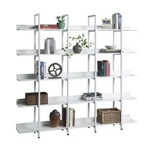 noskatu industrial wide 5-tier bookshelf wood and metal bookcase rustic vintage style bookshelves for living room bedroom home office white