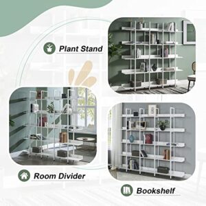 Noskatu Industrial Wide 5-Tier Bookshelf Wood and Metal Bookcase Rustic Vintage Style Bookshelves for Living Room Bedroom Home Office White