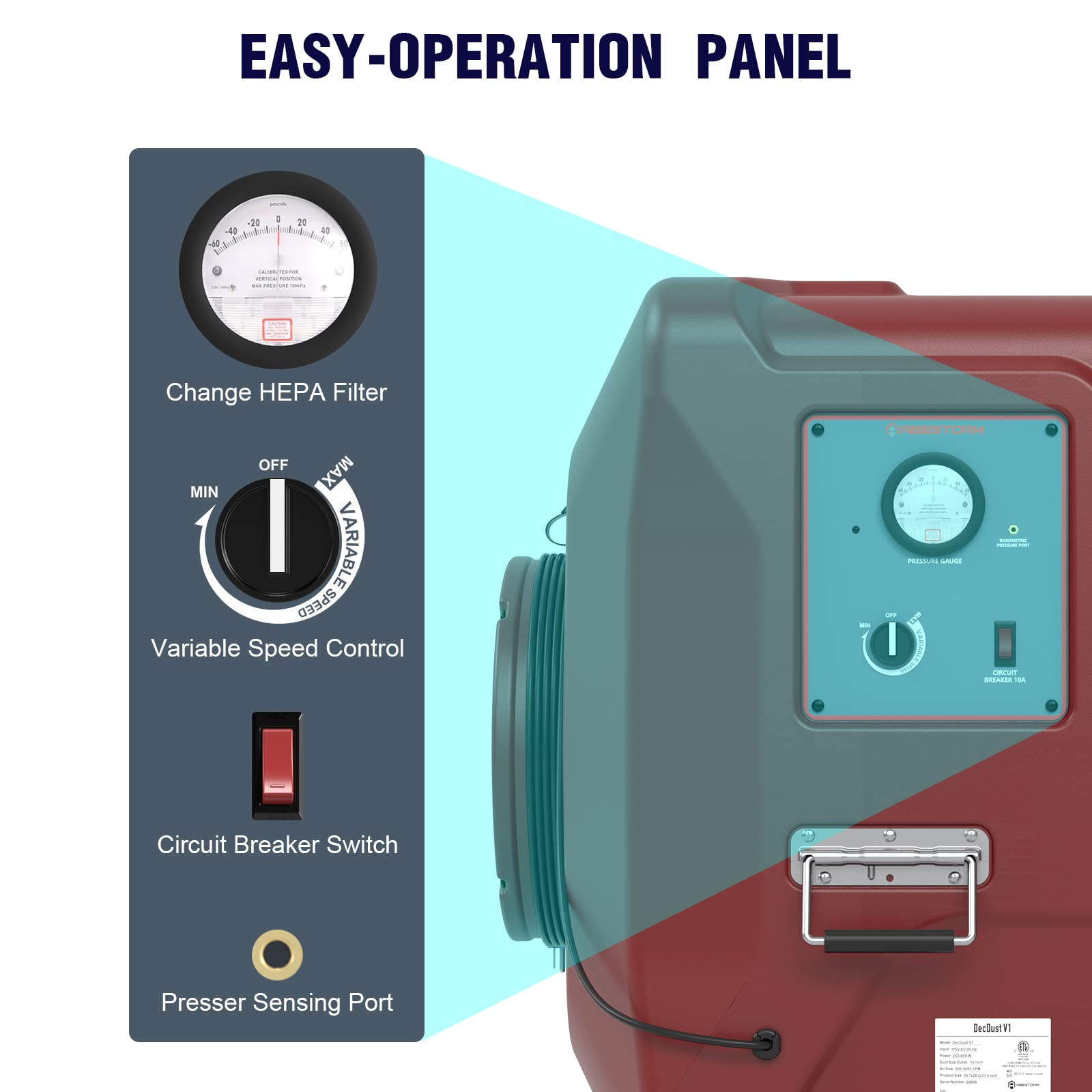 Abestorm 2000 CFM Air Scrubber Commercial with 2-in-1 Filtration Negative Air Machine HEPA Air Scrubbers Heavy Duty Air Cleaner for Commercial, Industrial, Damage Restoration, and Large Spaces