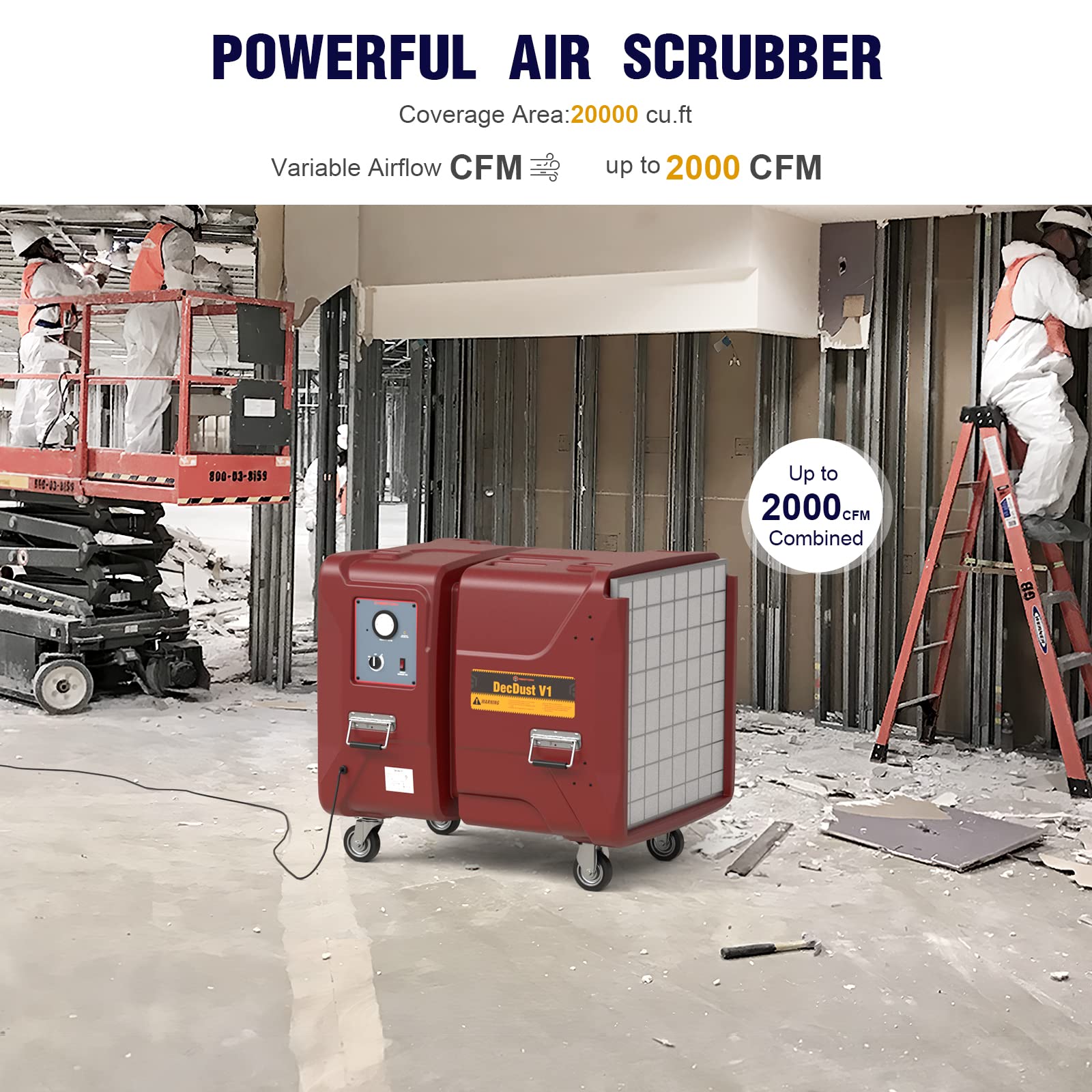 Abestorm 2000 CFM Air Scrubber Commercial with 2-in-1 Filtration Negative Air Machine HEPA Air Scrubbers Heavy Duty Air Cleaner for Commercial, Industrial, Damage Restoration, and Large Spaces