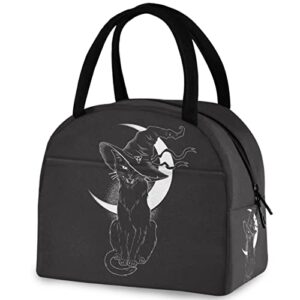 zzwwr black cat in witch hat halloween lunch tote bag with front pocket reusable insulated thermal zipper closure cooler container bag for school work picnic travel fishing beach