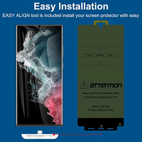 LYWHL [2 Pack] for Samsung Galaxy S22 Ultra Privacy Screen Protector, Anti-Spy Full Adhesive Flexible Film for Galaxy S22 Ultra 5G 6.8”, [Support Fingerprint Reader] Easy Installation Frame - Black