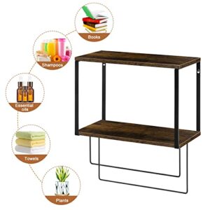 Bathroom Towel Shelf with Towel Bar Wall Mount Towel Rack with Shelves for Bathroom 2 Tier Wood Towel Shelf Organizer for Kitchen Entryway Living Room Bedroom Brown