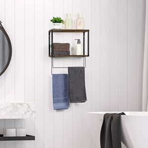 Bathroom Towel Shelf with Towel Bar Wall Mount Towel Rack with Shelves for Bathroom 2 Tier Wood Towel Shelf Organizer for Kitchen Entryway Living Room Bedroom Brown