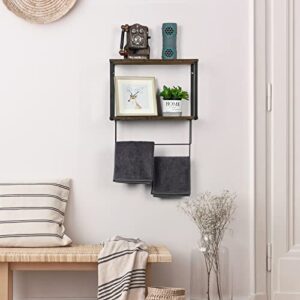 Bathroom Towel Shelf with Towel Bar Wall Mount Towel Rack with Shelves for Bathroom 2 Tier Wood Towel Shelf Organizer for Kitchen Entryway Living Room Bedroom Brown