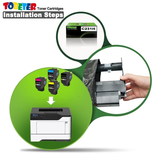 ToBeter Remanufactured C231H Toner Replacement for Lexmark C231HK0 C231HC0 C231HM0 C231HY0 Toner Cartridge for C2325 C2325dw C2425 C2535 C2640 MC2325adw C2425dw C2535dw Printers (BK/C/M/Y, 4 Pack)