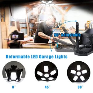 JAMIEWIN 2 Pack LED Garage Ceiling Lights, 120W 12000LM Deformable Garage Light Fixture 6500K E26/E27 LED Shop Light for Garage Workshop Basement Attic Barn