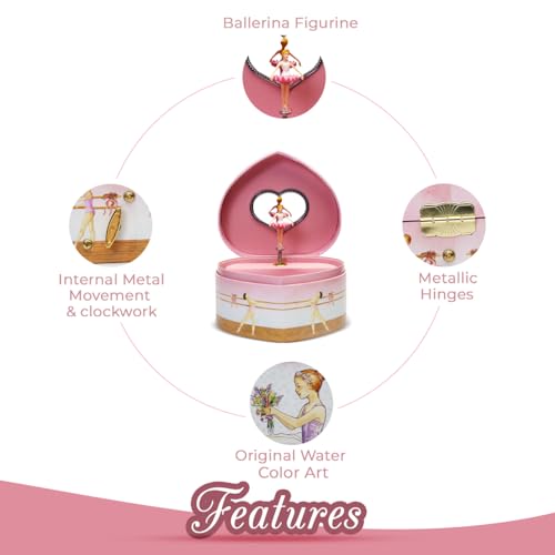 Enchantmints Musical Ballerina Jewelry Box for Girls Heart Shaped Ballerina Spins to Swan Lake