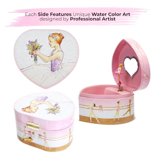 Enchantmints Musical Ballerina Jewelry Box for Girls Heart Shaped Ballerina Spins to Swan Lake